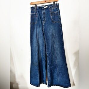 Rock & Roll Denim Palazzo Flare High Rise Pleated Jeans Western 30 X 34 Womens